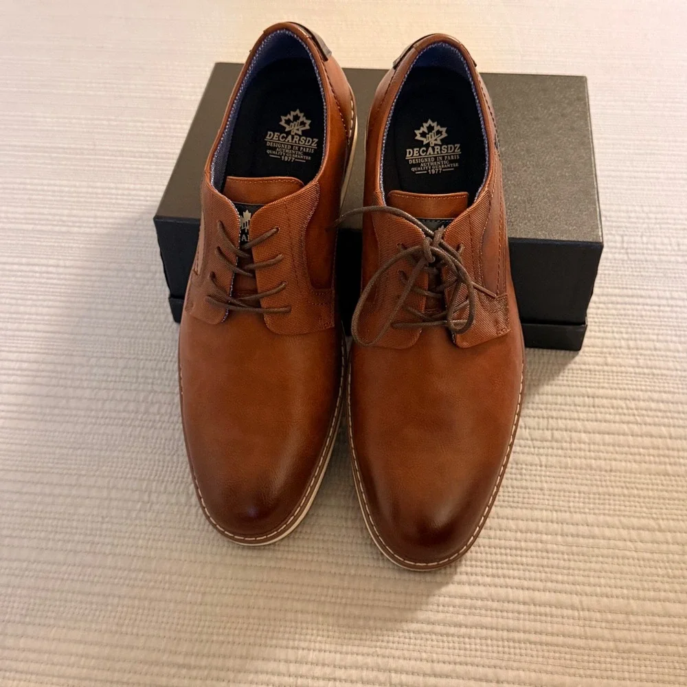 NEW Decarsdz Mens Brown Derby Shoes Lace Up Business Casual Oxfords Size 10.5